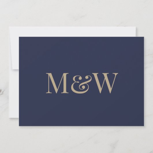 Modern Navy Blue Gold Monogram Initialen bruiloft Kaart (Achterkant)