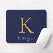 Modern Navy Blue Gold Monogram Script