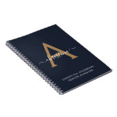 Modern Navy Blue Gold Monogram Script Naam Initiaa Notitieboek (Rechterzijde)