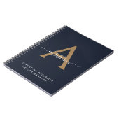 Modern Navy Blue Gold Monogram Script Naam Initiaa Notitieboek (Linkerzijde)