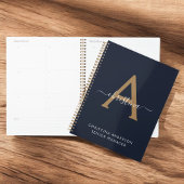 Modern Navy Blue Gold Monogram Script Naam Initiaa Planner