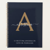 Modern Navy Blue Gold Monogram Script Naam Initiaa Planner (Voorkant)