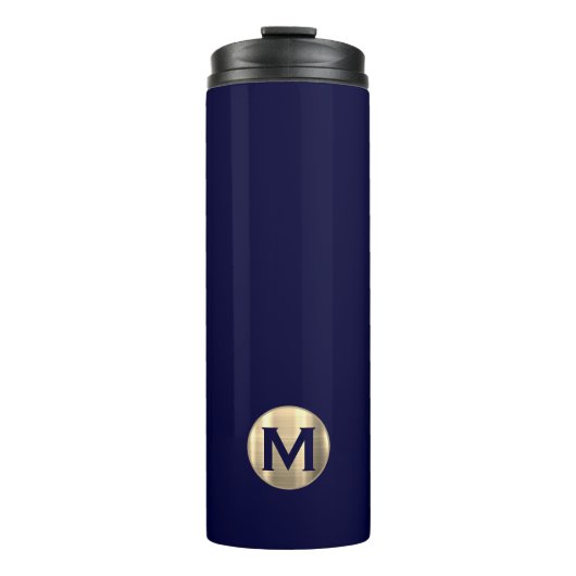 Modern Navy Blue Gold Monogram Thermosbeker (Voorkant)