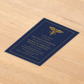 Modern Navy Blue Gold Nursing School RN Afstuderen Acryl Uitnodigingen (Laagn)