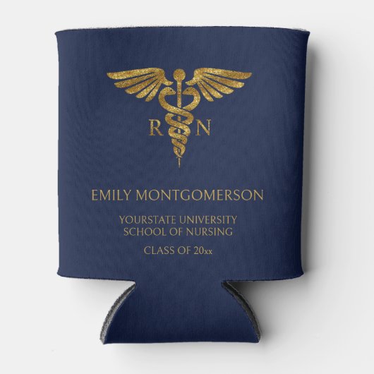 Modern Navy Blue Gold Nursing School RN Afstuderen Blikjeskoeler (Voorkant)