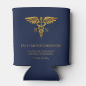 Modern Navy Blue Gold Nursing School RN Afstuderen Blikjeskoeler (Achterkant)