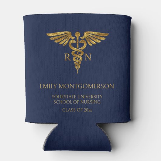 Modern Navy Blue Gold Nursing School RN Afstuderen Blikjeskoeler (Achterkant)