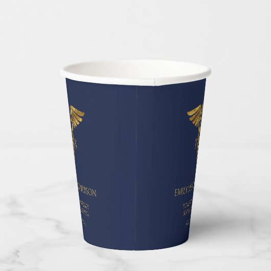 Modern Navy Blue Gold Nursing School RN Afstuderen Papieren Bekers (Rechts)