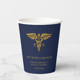 Modern Navy Blue Gold Nursing School RN Afstuderen Papieren Bekers