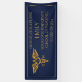 Modern Navy Blue Gold Nursing School RN Afstuderen Spandoek (Verticaal)