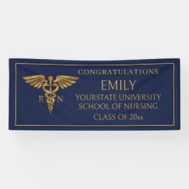 Modern Navy Blue Gold Nursing School RN Afstuderen Spandoek