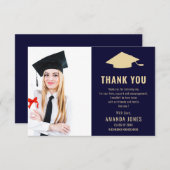 Modern Navy Blue Gold Photo Afstuderen Bedankkaart (Voorkant / Achterkant)