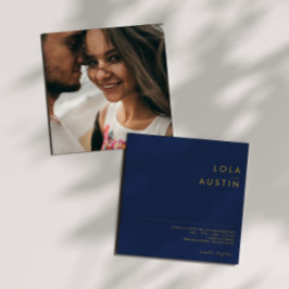 Modern Navy Blue | Gold Photo Square Wedding Kaart