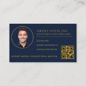 Modern Navy Blue Gold Real Estate Agent QR Code Visitekaartje (Achterkant)