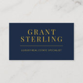 Modern Navy Blue Gold Real Estate Agent QR Code Visitekaartje (Voorkant)