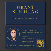 Modern Navy Blue Gold Real Estate Agent QR Code Visitekaartje