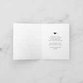 Modern Navy Blue Gold Script Chic Photo Afstuderen Bedankkaart (Binnen)