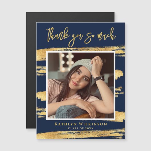 Modern Navy Blue Gold Script Eenvoudig AFSTUDEERDE (Voorkant / Achterkant)