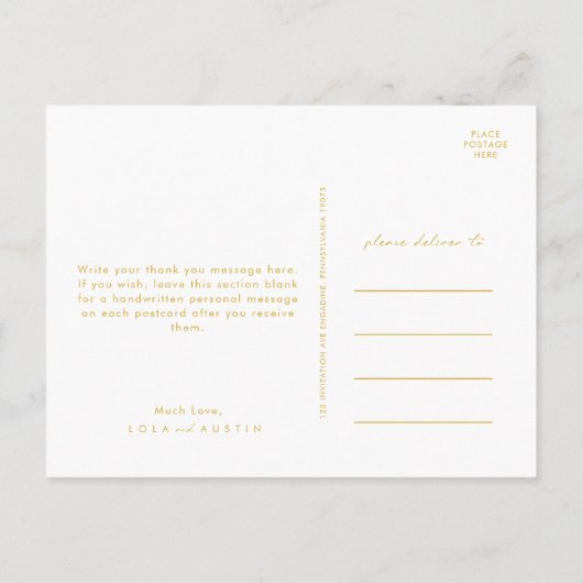 Modern Navy Blue | Gold Script Foto bedankt Briefkaart (Achterkant)