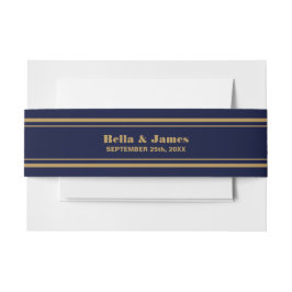 Modern Navy Blue Gold Wedding Invitation Uitnodigingen Wikkel