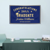 Modern Navy Blue Golden 2024 Graduation Party Spandoek (Beurs)