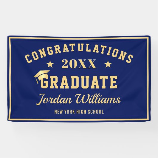 Modern Navy Blue Golden 2024 Graduation Party Spandoek (Horizontaal)