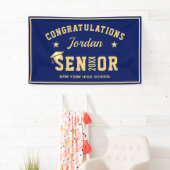 Modern Navy Blue Golden 2024 Graduation Party Spandoek (Insitu)