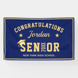 Modern Navy Blue Golden 2024 Graduation Party Spandoek
