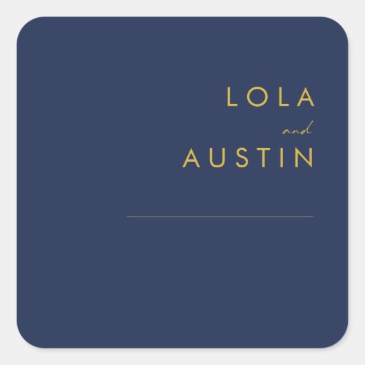 Modern Navy Blue | Goudbruidsinaasappels Vierkante Sticker (Voorkant)