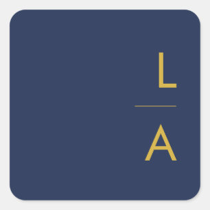 Modern Navy Blue   Goudmonogram envelop Vierkante Sticker