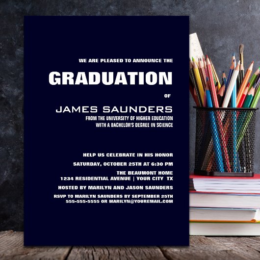 Modern Navy Blue Graduation Party Kaart