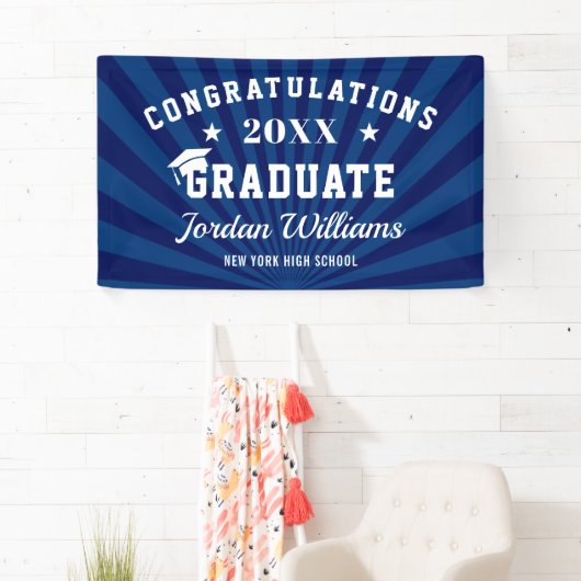 Modern Navy Blue Graduation Party Spandoek (Insitu)