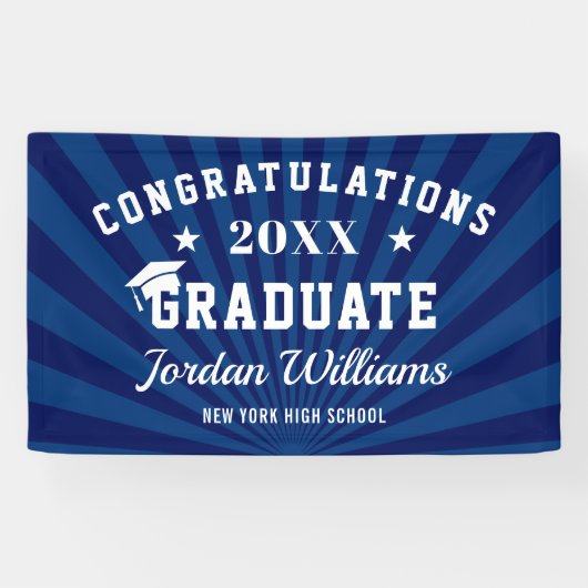 Modern Navy Blue Graduation Party Spandoek (Horizontaal)