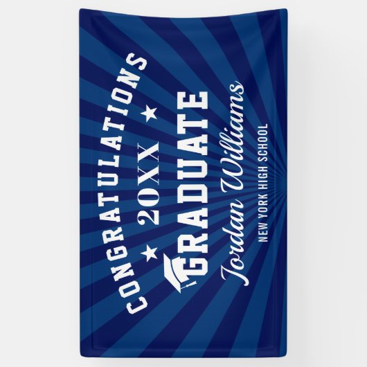 Modern Navy Blue Graduation Party Spandoek (Verticaal)