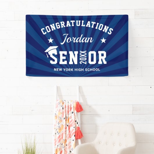 Modern Navy Blue Graduation Party Spandoek (Insitu)