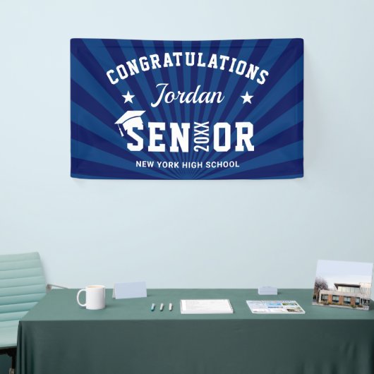 Modern Navy Blue Graduation Party Spandoek (Beurs)