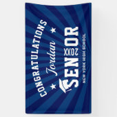 Modern Navy Blue Graduation Party Spandoek (Verticaal)