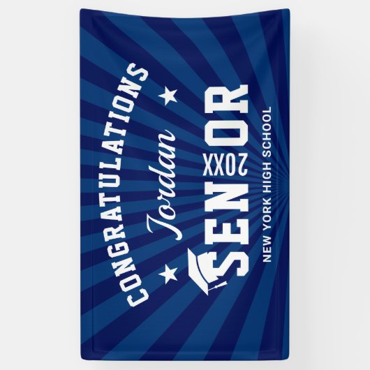 Modern Navy Blue Graduation Party Spandoek (Verticaal)