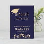 Modern Navy Blue Graduation Party Uitnodiging (Staand voorkant)