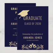 Modern Navy Blue Graduation Party Uitnodiging (Voorkant / Achterkant)