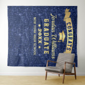Modern Navy Blue Graduation Photo Booth Backdrop Wandkleed (In Situ (horizontaal))