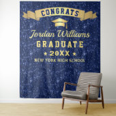 Modern Navy Blue Graduation Photo Booth Backdrop Wandkleed (In situ)