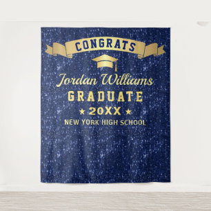 Modern Navy Blue Graduation Photo Booth Backdrop Wandkleed