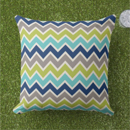Modern Navy Blue Green en Gray Chevron Buitenkussen
