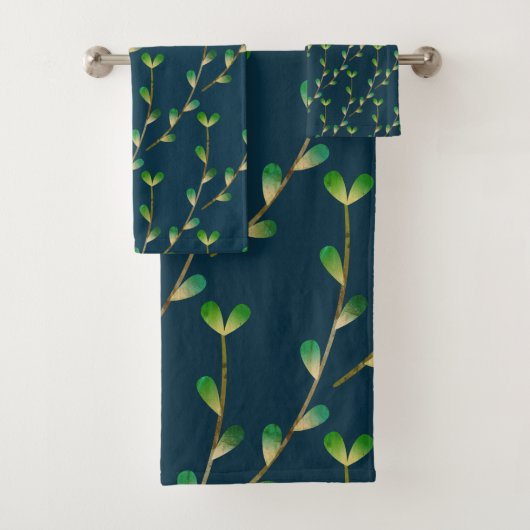 Modern Navy Blue Greenery Bad Handdoek (Insitu)