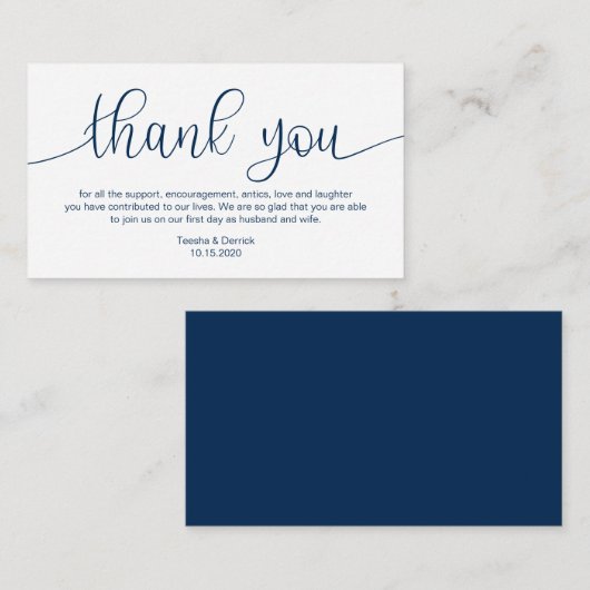 Modern Navy Blue Hand Lettered, Wedding Dank je Informatiekaartje (Voorkant / Achterkant)