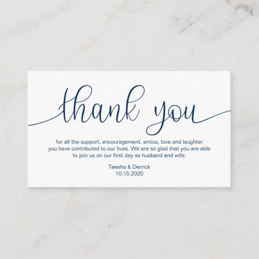 Modern Navy Blue Hand Lettered, Wedding Dank je Informatiekaartje (Voorkant)