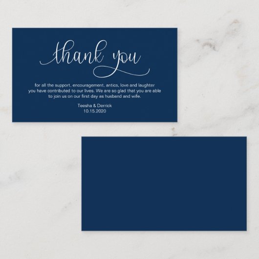 Modern Navy Blue Hand Lettered, Wedding Dank je Informatiekaartje (Voorkant / Achterkant)