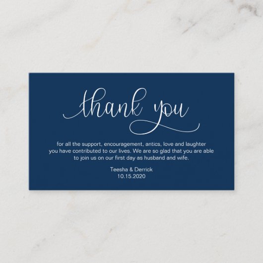Modern Navy Blue Hand Lettered, Wedding Dank je Informatiekaartje (Voorkant)