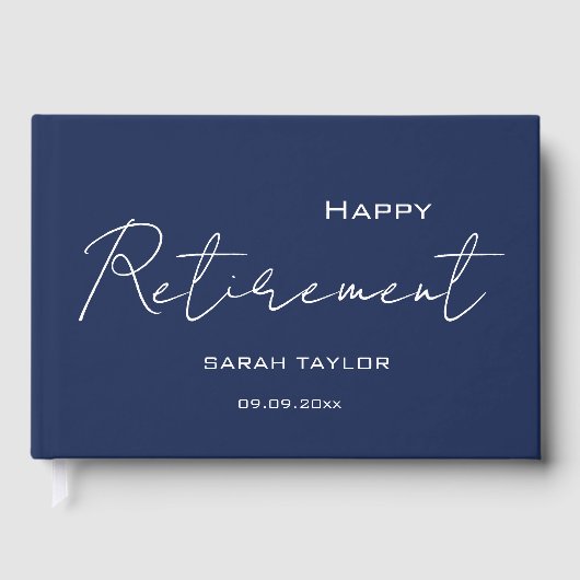 Modern Navy Blue Happy Retirement Personalized  Gastenboek (Voorkant)